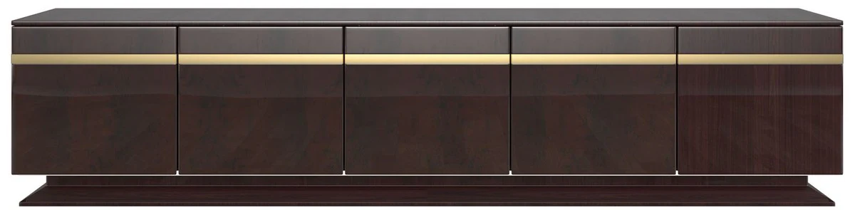 Casa Padrino gabinete TV de dise?o marr¨®n oscuro brillante / oro 240 x 45 x A. 55 cm - Mueble de TV noble con 5 puertas - Muebles de sala de estar de lujo