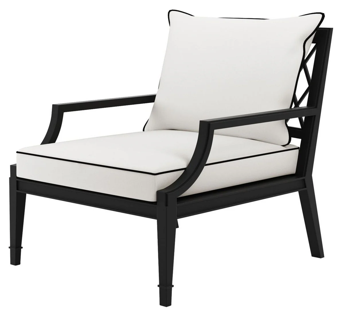 Casa Padrino sill¨®n de lujo con cojines negro mate / blanco 68,5 x 80 x H. 79 cm - Sill¨®n de Aluminio Duradero de Alta Calidad - Muebles de Sala - Muebles de Jard¨ªn - Muebles de Gastronom¨ªa