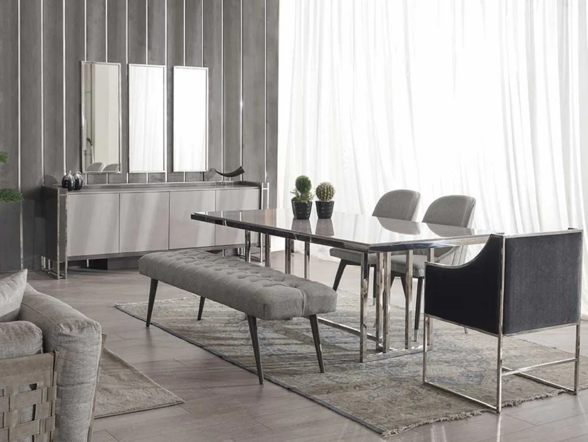 Casa Padrino mesa de comedor de lujo gris / plata 210 x 105 x A. 75 cm - Mesa de cocina rectangular - Muebles de comedor - Muebles de cocina - Muebles de lujo - Interior de lujo