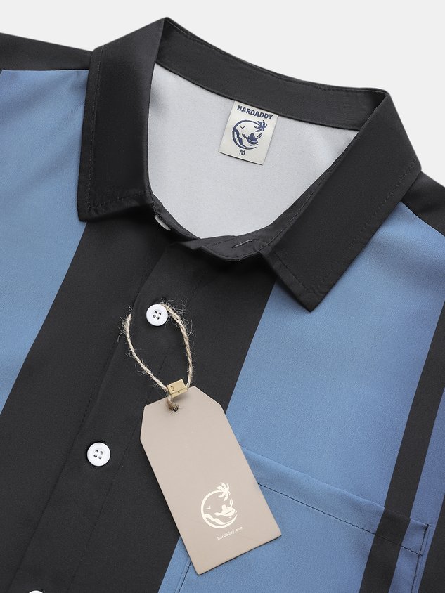 Mens Ombre Print Front Buttons Soft Breathable Chest Pocket Casual Bowling Shirt