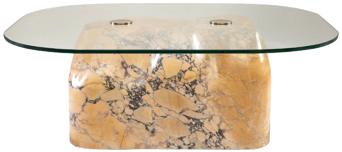 Casa Padrino Mesa de Centro de M¨¢rmol de Lujo con Tapa de Vidrio Beige-P¨²rpura 106,5 cm