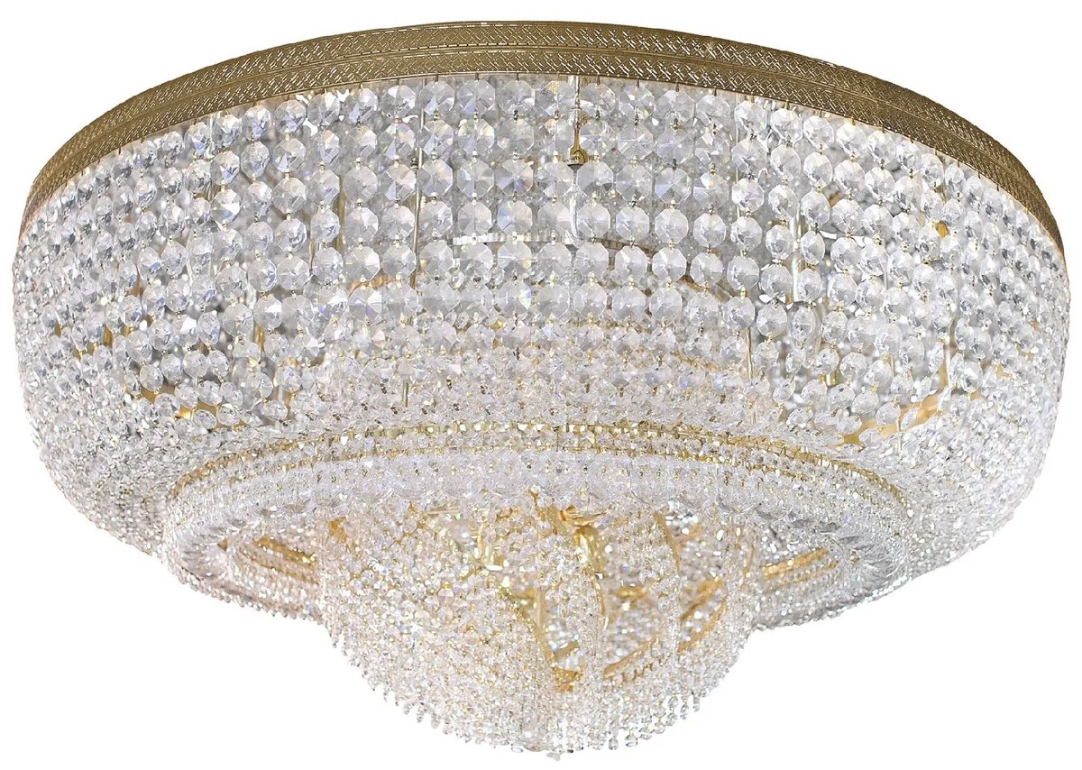 Casa Padrino lámpara de techo de cristal barroco de lujo oro Ø 120 cm - Lámpara de techo redonda de estilo barroco - Araña de techo de salón barroco - Luces barrocas - Muebles barrocos