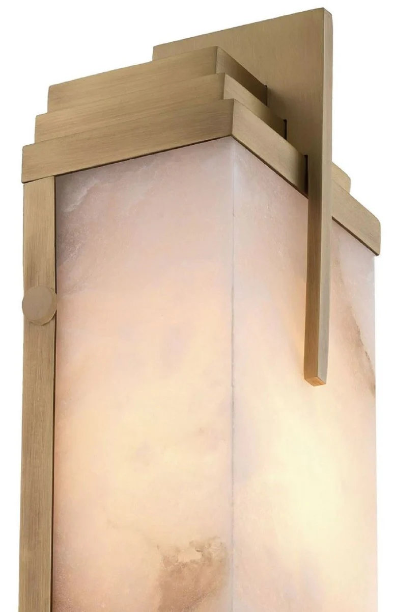 Casa Padrino lámpara de pared de lujo latón antiguo / alabastro 10,5 x 8,5 x A. 51 cm - Lámpara de pared con pantalla de alabastro - Luces de Lujo