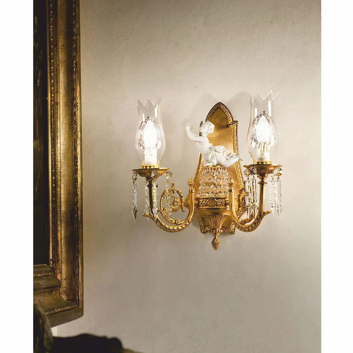 Casa Padrino l¨¢mpara de pared doble de cristal barroco de lujo bronce / blanco 40 cm - Hecho en Italia