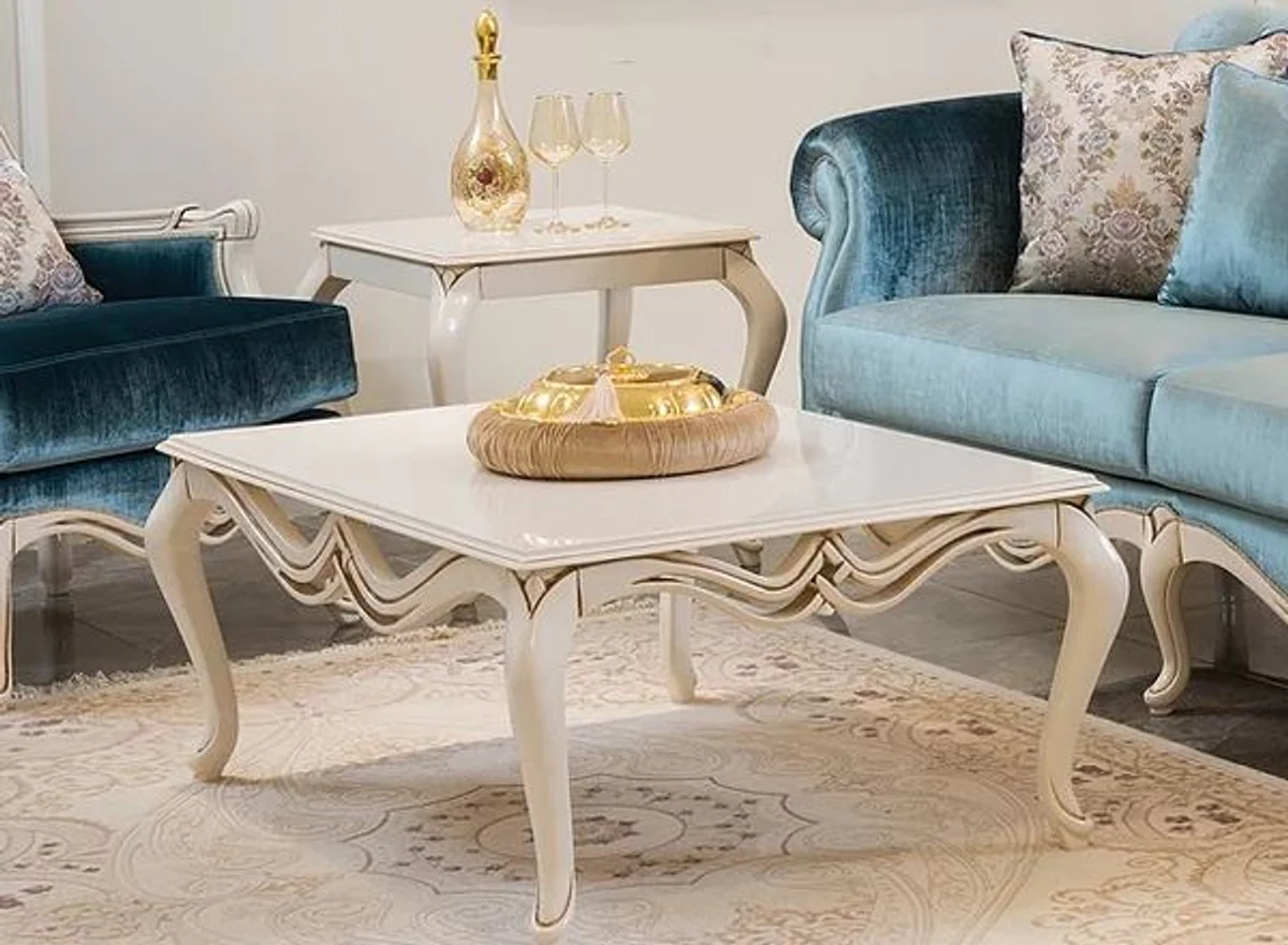 Casa Padrino mesa de centro barroco de lujo blanco 108 x 77 x A. 45 cm - Mesa de sal¨®n rectangular de madera maciza - Muebles de sal¨®n en estilo barroco