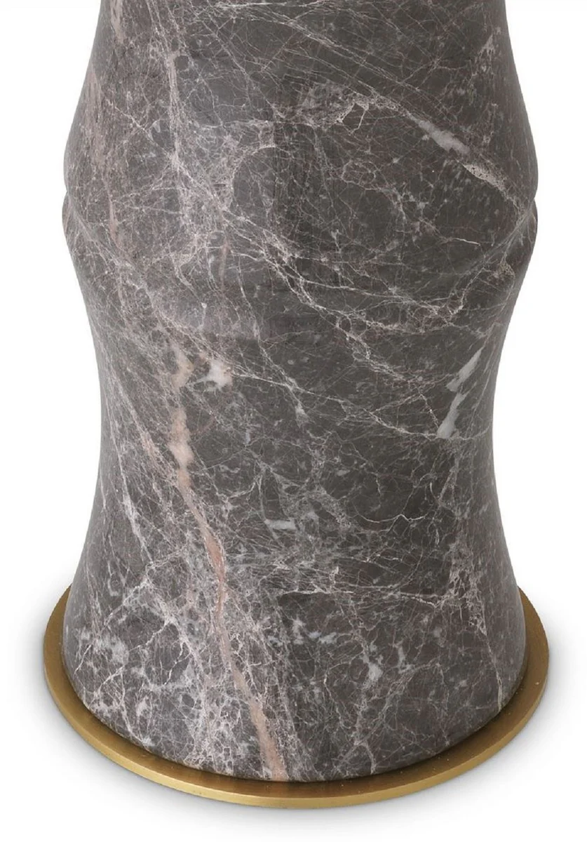 Casa Padrino lámpara de mesa de lujo gris / latón antiguo / beige Ø 38 x A. 88 cm - Lámpara de escritorio moderna de mármol en óptica de bambú - Colección de Lujo