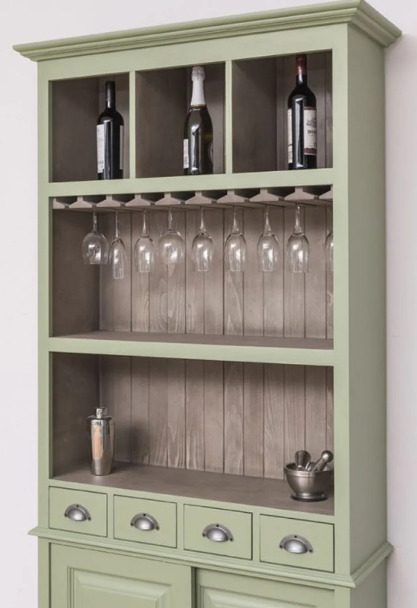 Casa Padrino gabinete de vino de estilo campestre verde claro / gris 103 x 36 x A. 210 cm - Gabinete bar en estilo campestre - Mueble bar estilo campestre