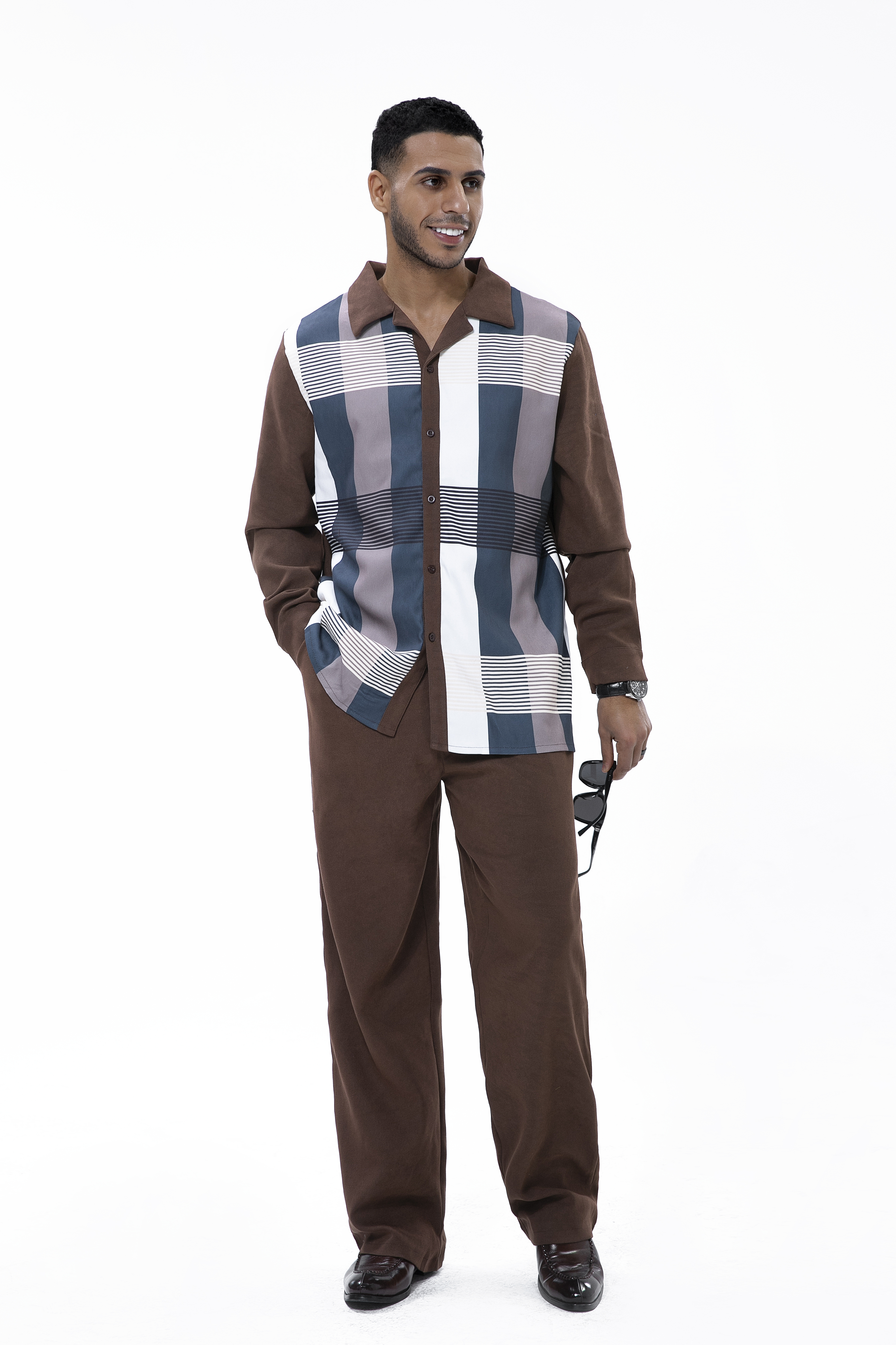 Suitmens Men's Brown Suede Long Sleeve Walking Suit 027