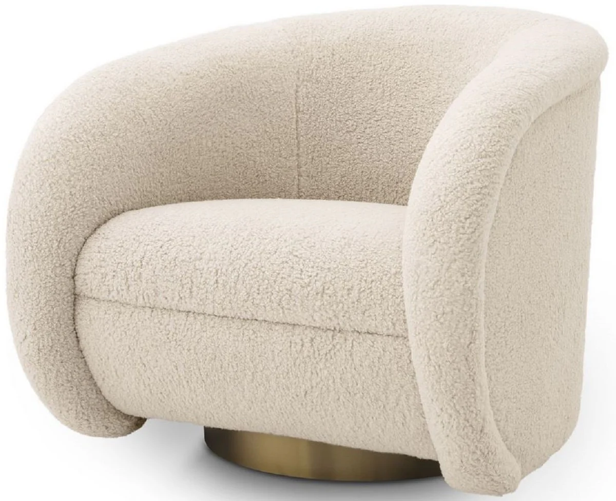 Casa Padrino sill¨®n giratorio de lujo crema / lat¨®n 83 x 80 x A. 75 cm - Sill¨®n de sal¨®n con piel sint¨¦tica - Muebles de sal¨®n - Colecci¨®n de Lujo