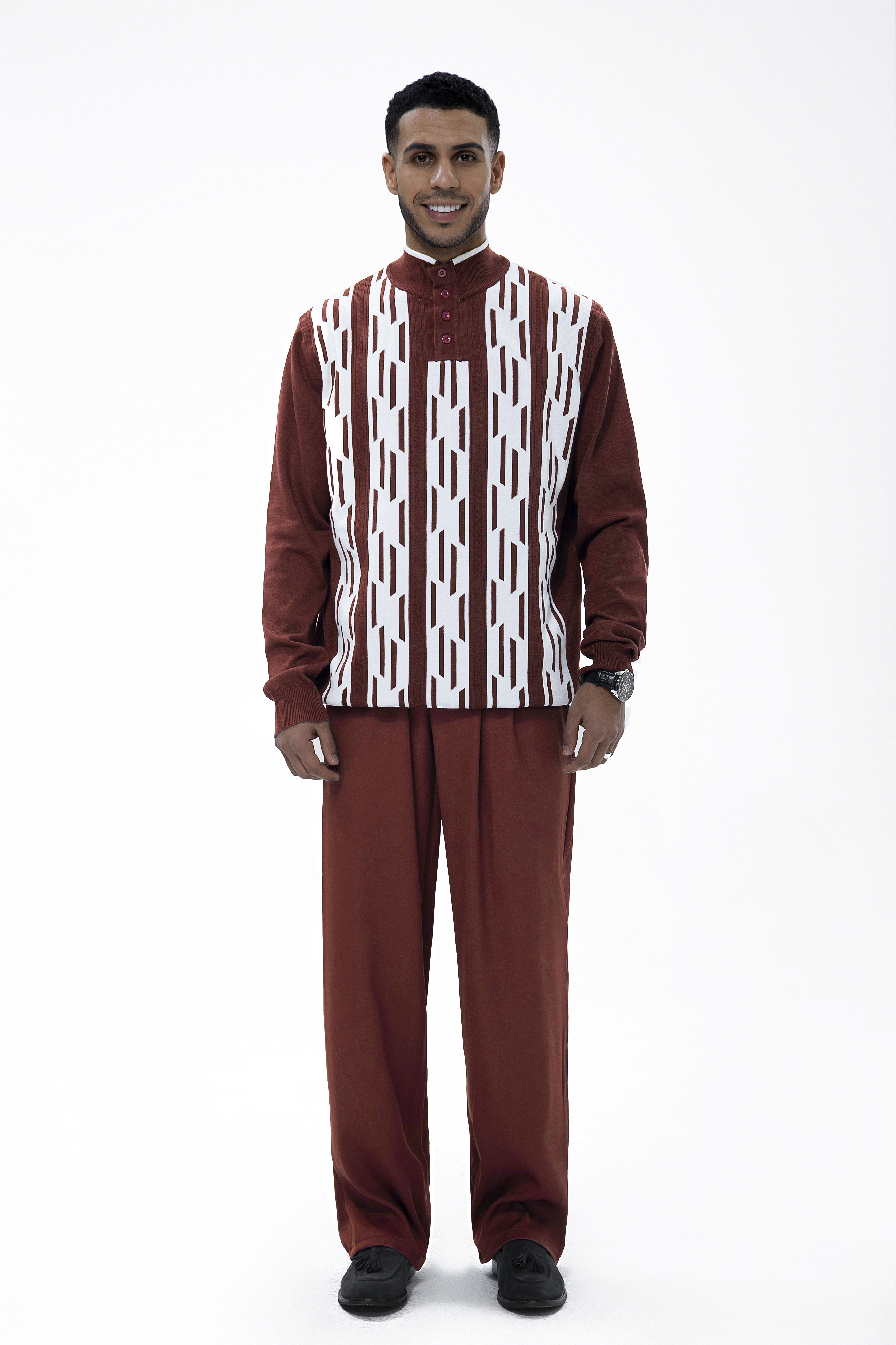 Suitmens Brown Knitted Walking Suit Long Sleeve Suit