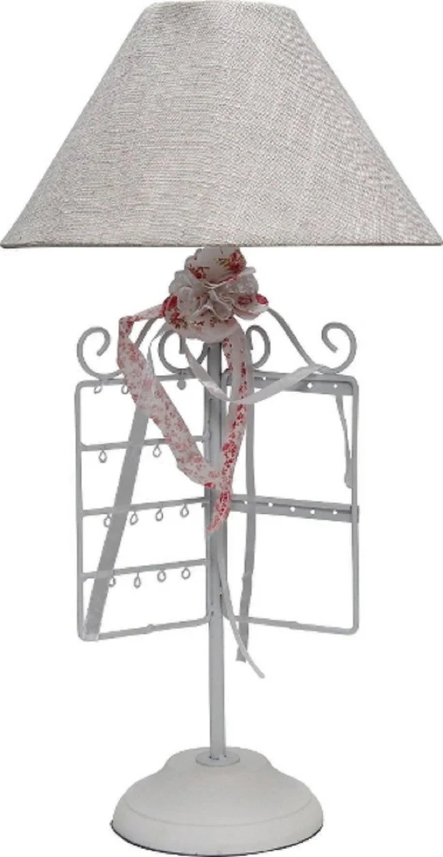 Casa Padrino lámpara de mesa de diseño blanco / gris / rosa Ø 27 x H. 53 cm - Lámpara de Mesa Romántica con Soporte de Joyería
