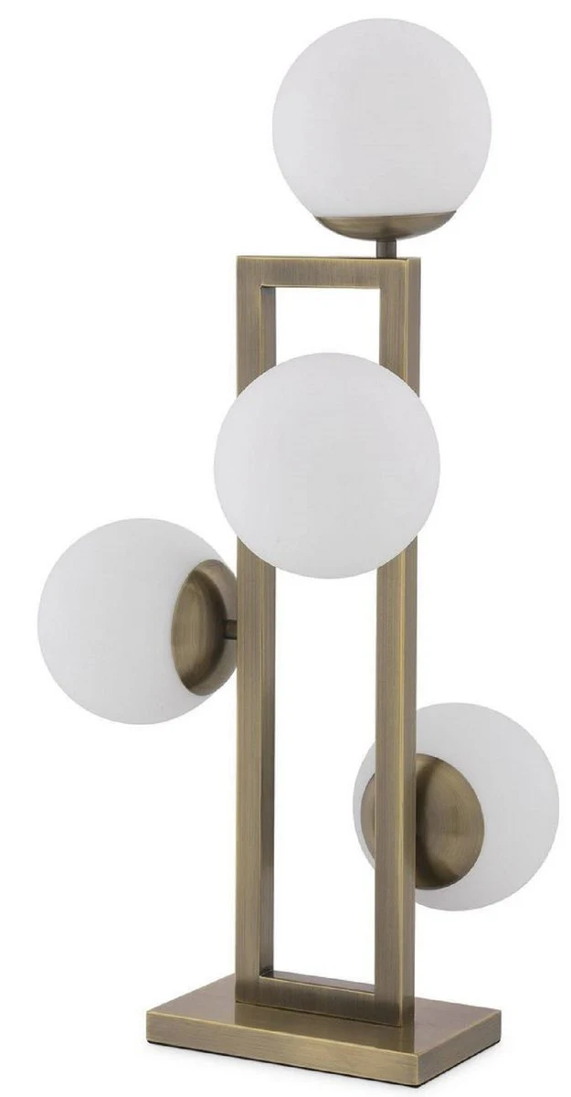 Casa Padrino lámpara de mesa de lujo latón / blanco 35 x 37,5 x A. 65,5 cm - Elegante lámpara de escritorio con pantallas redondas de vidrio - Luces de Lujo