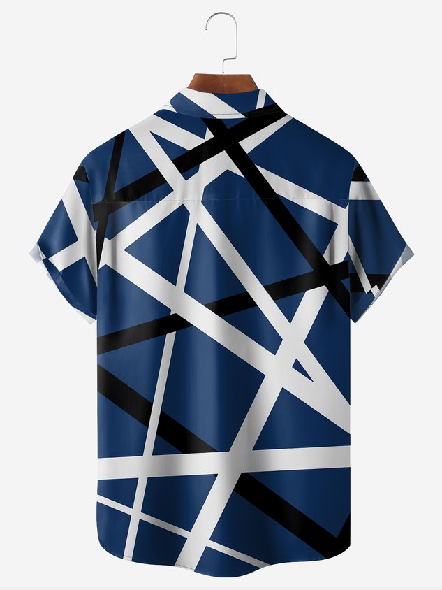 Geometric Lines Chest Pocket Short Sleeve Casual Shirt