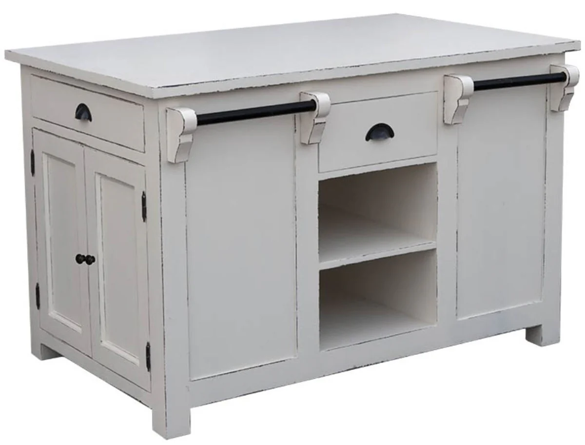 Casa Padrino Cocina Island de Estilo Rural Antique Blanco 135 x 85 x H. 90 cm - Shabby Chic Muebles de Cocina