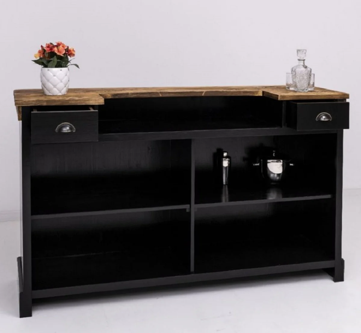 Casa Padrino barra de bar de estilo campestre negro / marr¨®n 180 x 51 x A. 107 cm - Barra de bar de madera maciza - Muebles de bar de madera maciza - Muebles de bar en estilo campestre