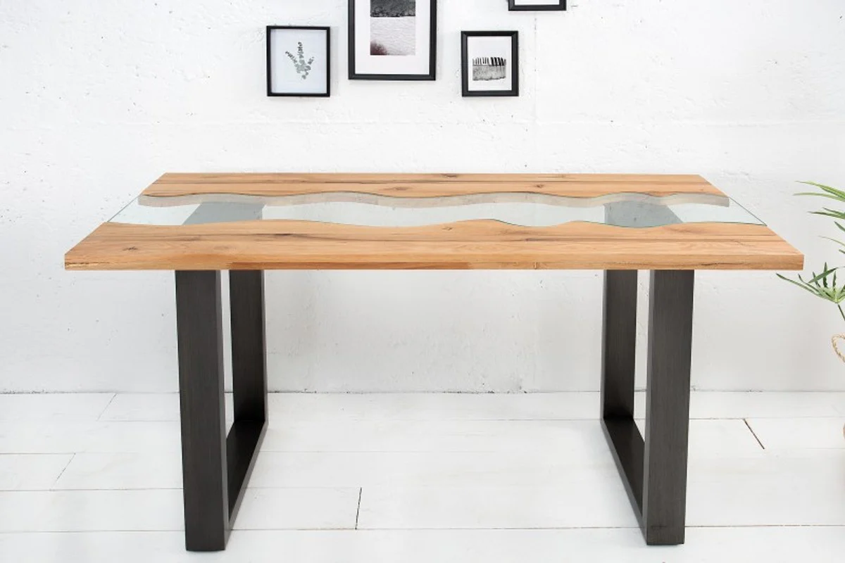 Consola de roble macizo de madera maciza de dise?ador de Casa Padrino con vidrio de seguridad 140 x 60 x H.75 cm - mesa consola - secretaria consola - mesa de tel¨¦fono - muebles de hotel