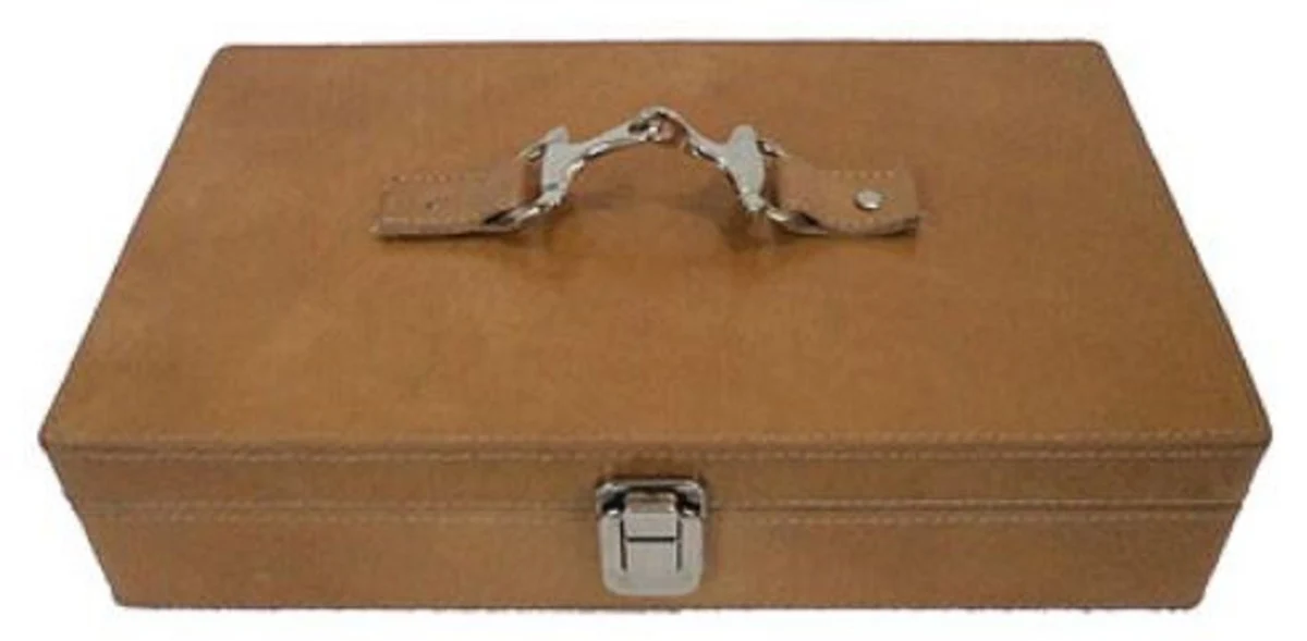 Casa Padrino caja de reloj de cuero de lujo marrón / plata 25 x 20 x H. 10 cm - Accesorios de Lujo