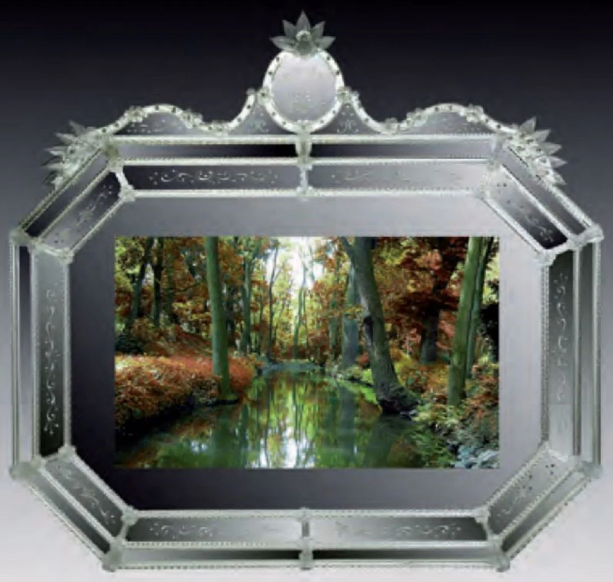 Casa Padrino espejo barroco de lujo verde - Magn¨ªfico espejo de pared de estilo veneciano con TV integrada de 46 pulgadas - Muebles barrocos - Muebles de lujo estilo barroco - Hecho en Italia