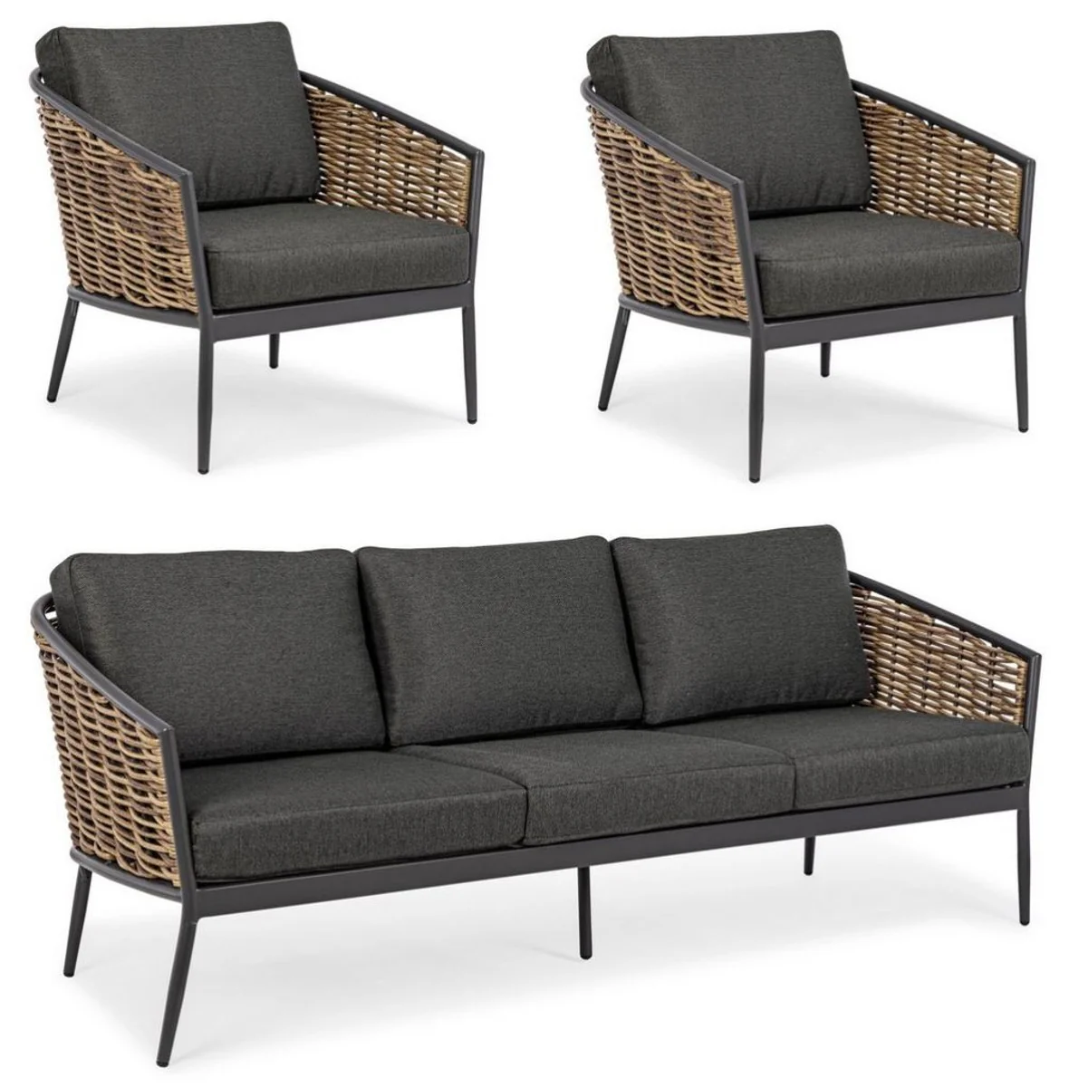 Casa Padrino conjunto de muebles de jard¨ªn de lujo antracita / marr¨®n - 1 Sof¨¢ de Jard¨ªn y 2 Sillones de Jard¨ªn - Muebles de jard¨ªn - Muebles de piscina - Muebles de exterior - Muebles de lujo