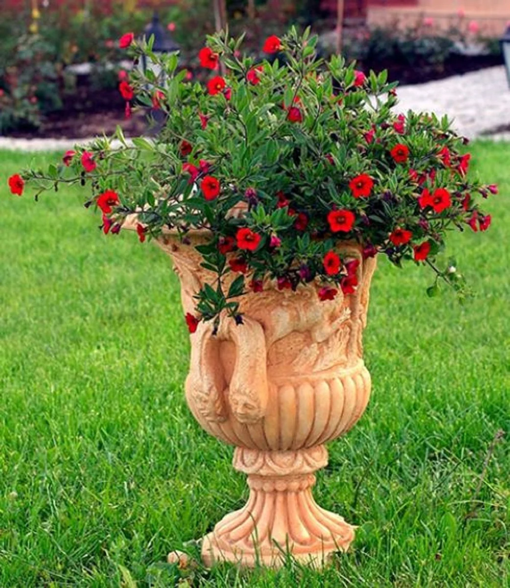 Casa Padrino maceta de jardín decoración barroco beige Ø 40 x H. 58 cm - Magnífica maceta de estilo barroco - Accesorios de decoración de jardín barrocos