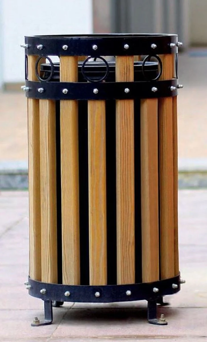 Casa Padrino papelera de parque negro / natural A. 63 cm - Papelera urbana redonda