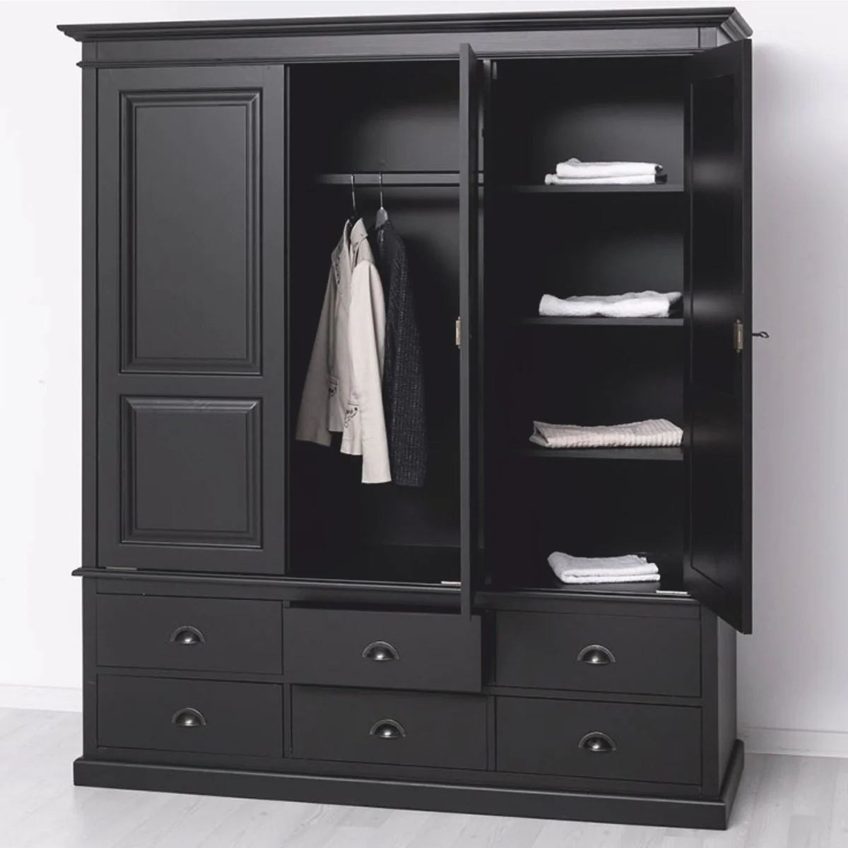 Casa Padrino armario de dormitorio de estilo campestre negro 174 cm - Muebles de dormitorio