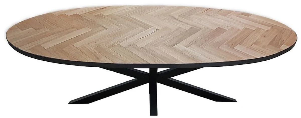 Casa Padrino mesa de comedor de madera maciza de lujo natural / negro 240 x 100 x A. 76 cm - Mesa de cocina ovalada de madera maciza - Muebles de comedor - Muebles madera maciza - Muebles de lujo