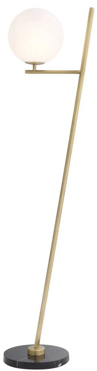 Casa Padrino lámpara de pie de lujo latón antiguo / negro / blanco 39 x 30 x A. 159 cm - Lámpara de pie moderna de metal con base de mármol y pantalla de vidrio redonda - Calidad de Lujo