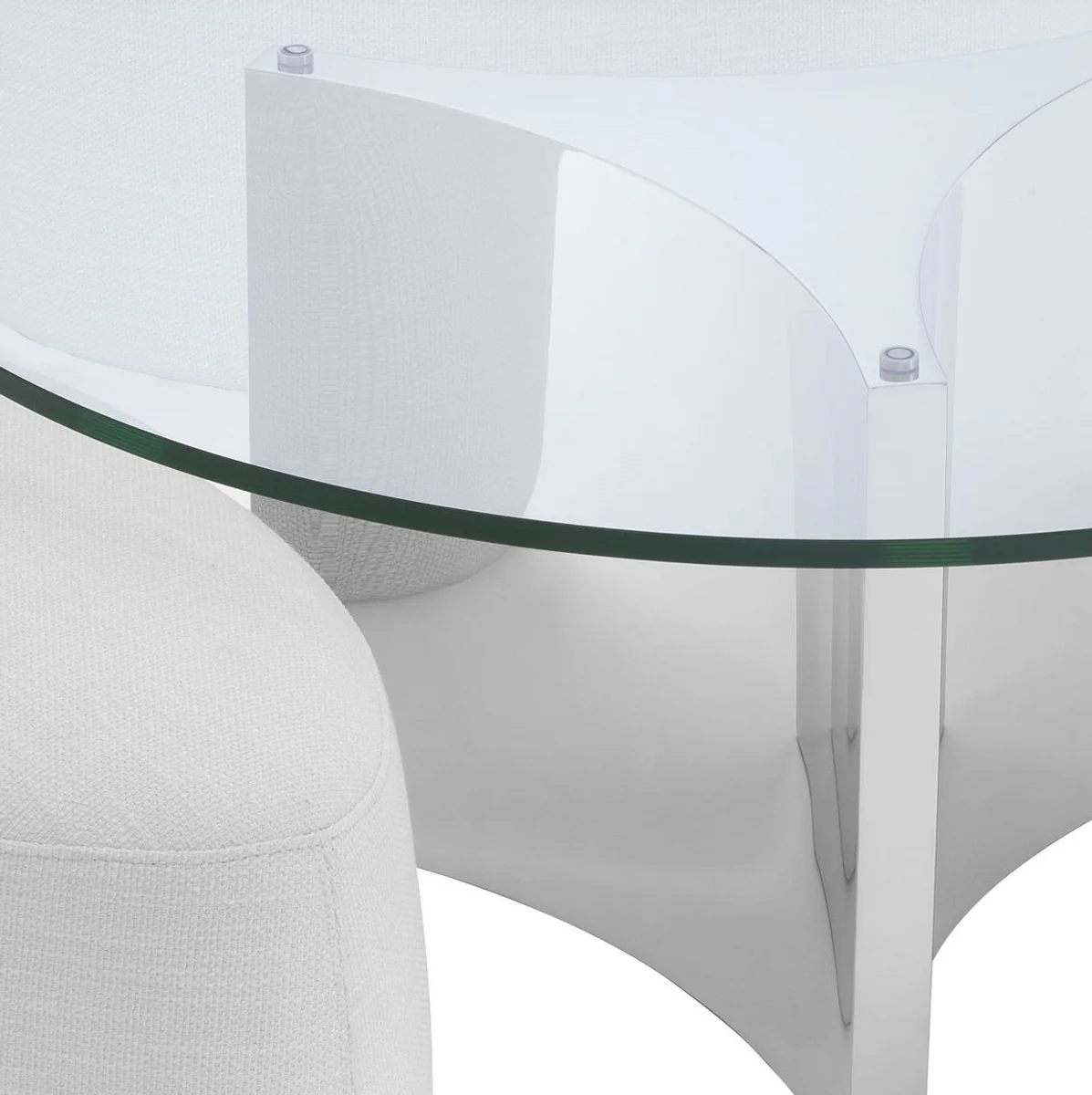 Casa Padrino mesa de centro de lujo blanco / plata ? 104 x A. 46,5 cm - Mesa de sal¨®n redonda de acero inoxidable con tapa de vidrio y 3 taburetes elegantes - Muebles de sala - Muebles de lujo