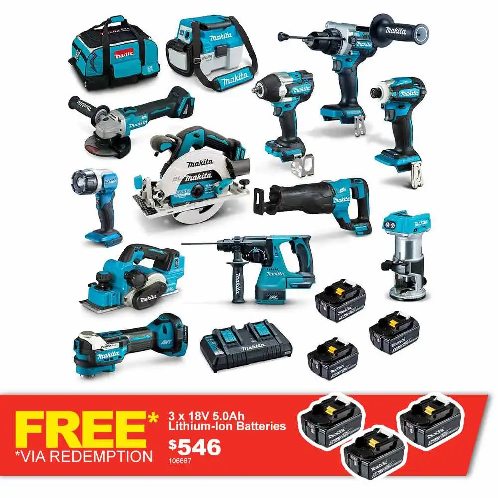 MAKITA 18V BRUSHLESS 12 PIECE 3 X 5.0AH COMBO KIT DLX1202TX1