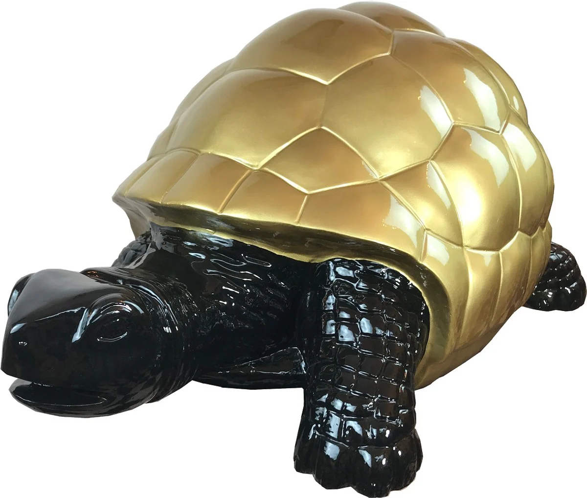 Casa Padrino figura decorativa de diseño tortuga negro / oro 110 x 48 x A. 45 cm - Escultura decorativa resistente a la intemperie - Decoración de Sala de Estar