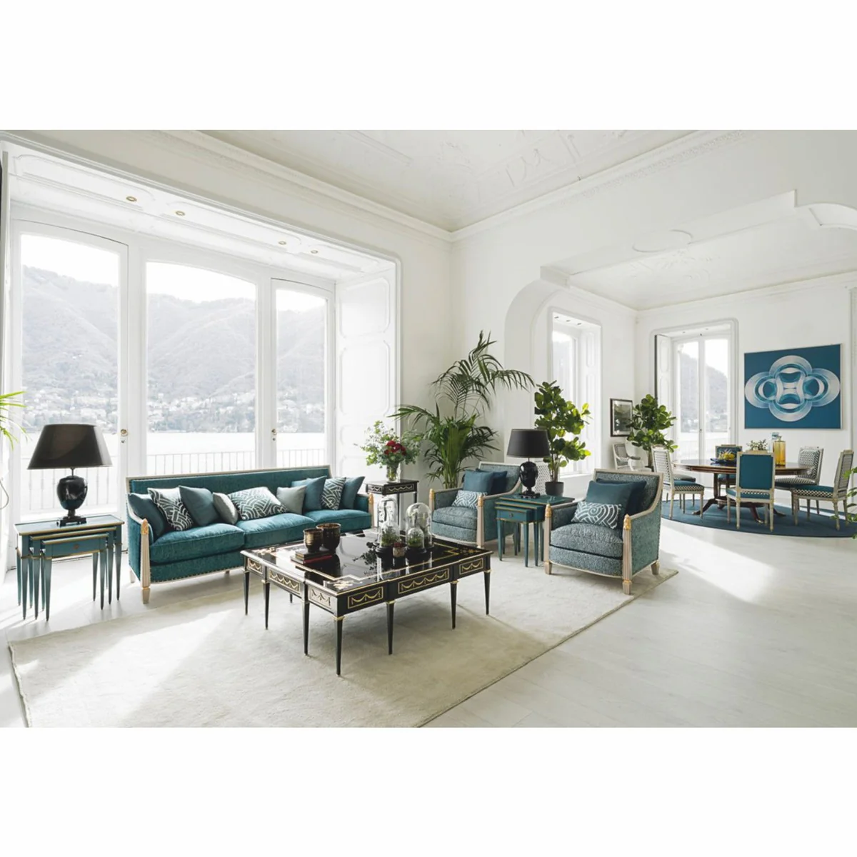 Casa Padrino mesa de centro barroco de lujo con tapa de vidrio negro / oro 127 cm - Hecho en Italia