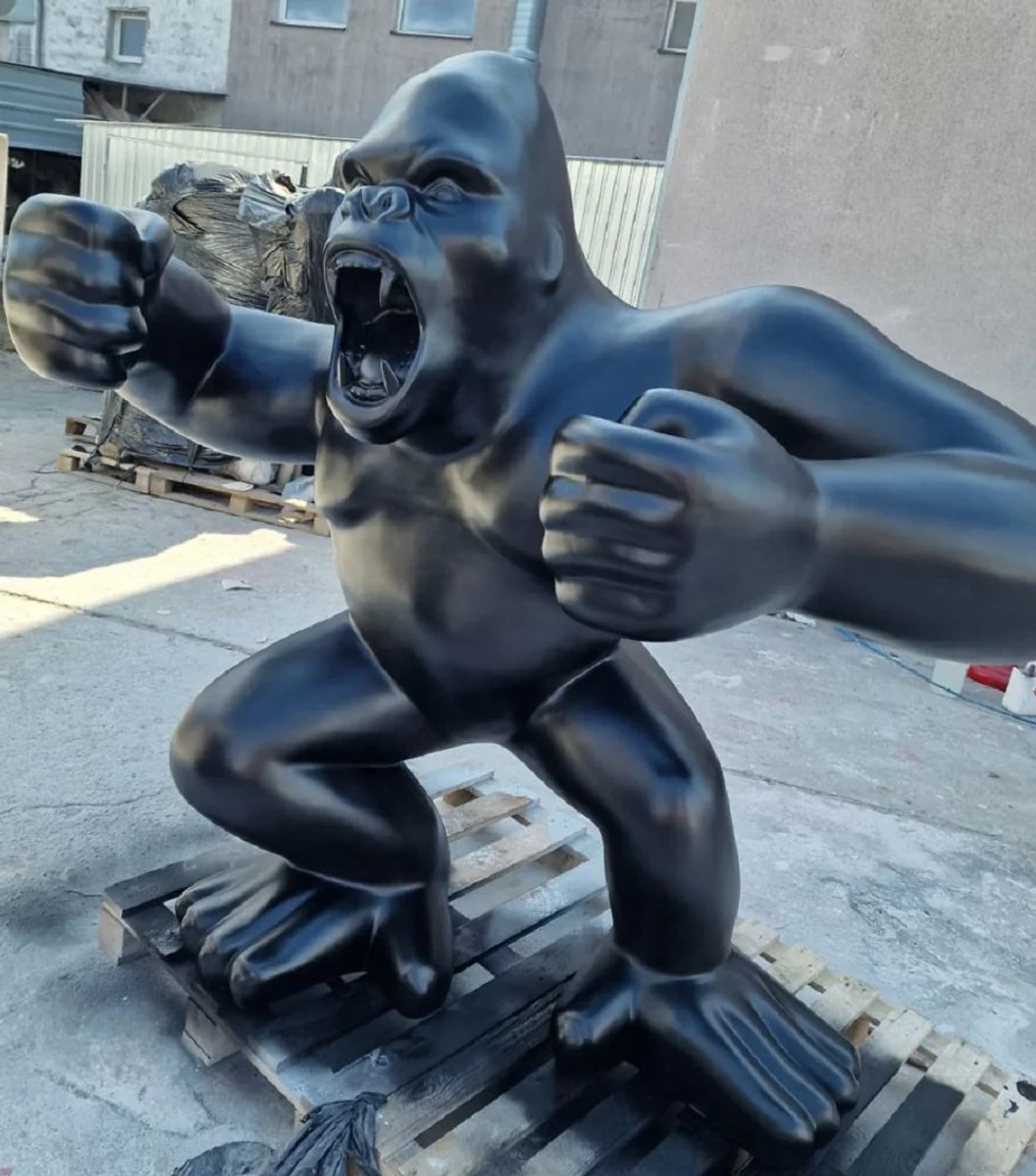 Casa Padrino escultura decorativa de lujo mono gorila negro mate 214 x 100 x A. 185 cm - Escultura decorativa enorme XXL - Figura decorativa XXL - Figura animal de lujo XXL