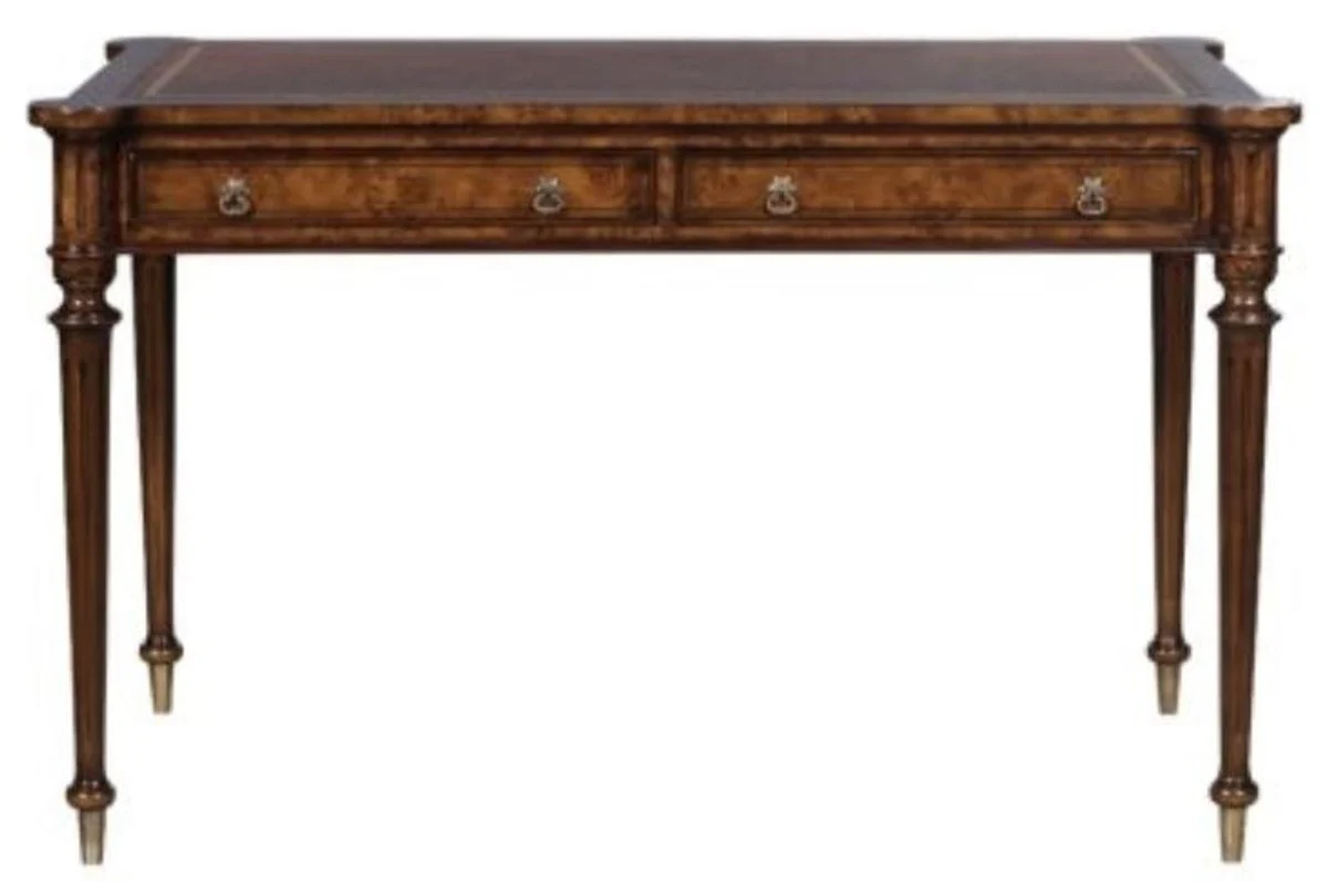 Casa Padrino escritorio Art Nouveau de lujo con 2 cajones marr¨®n / plata 126 x 74 x H. 76 cm - Calidad de Lujo