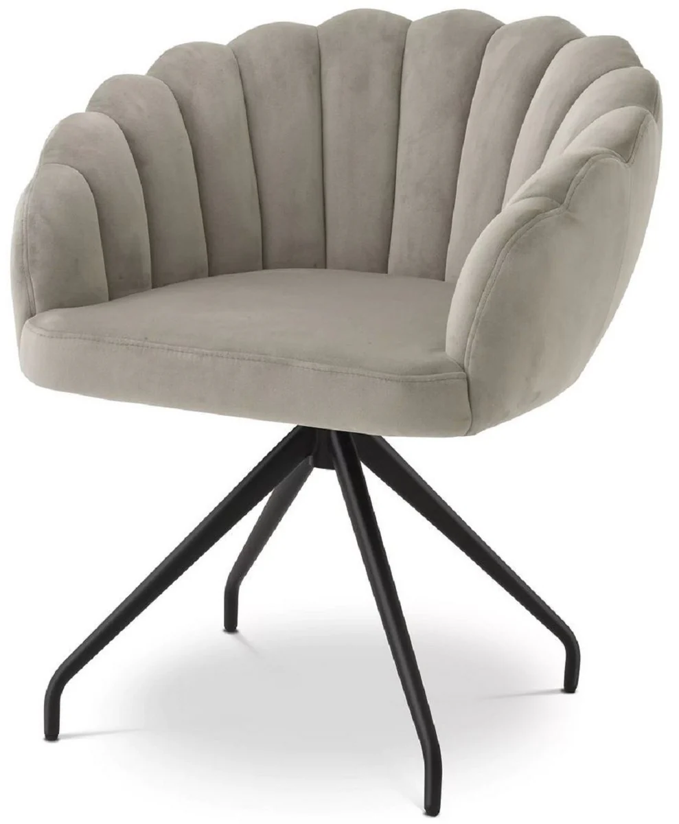 Casa Padrino silla de comedor de lujo greige / negro 65,5 x 64 x A. 78,5 cm - Silla giratoria con tejido de terciopelo fino - Muebles de comedor - Muebles de lujo - Interiores de comedor