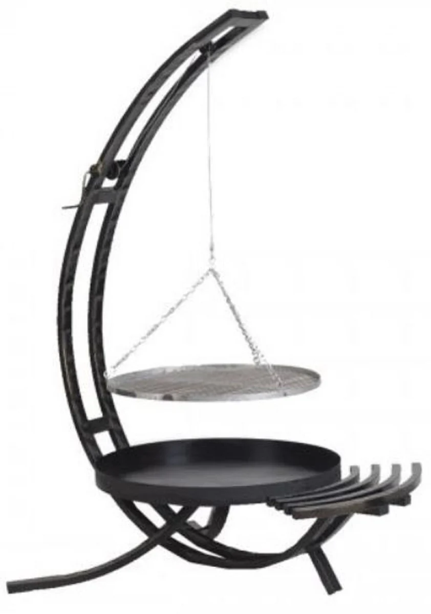 Casa Padrino parrilla giratoria de metal de lujo negro / plata 80 x 70 x A. 190 cm