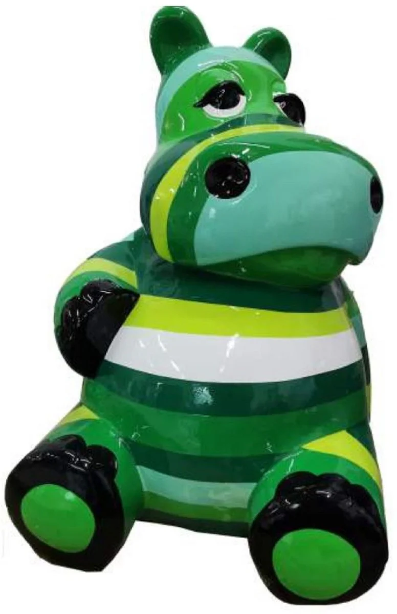 Casa Padrino escultura decorativa de lujo hipop¨®tamo verde / multicolor A. 100 cm - Figura decorativa grande - Figura animal XXL - Escultura decorativa XXL - Esculturas y figuras decorativas XXL