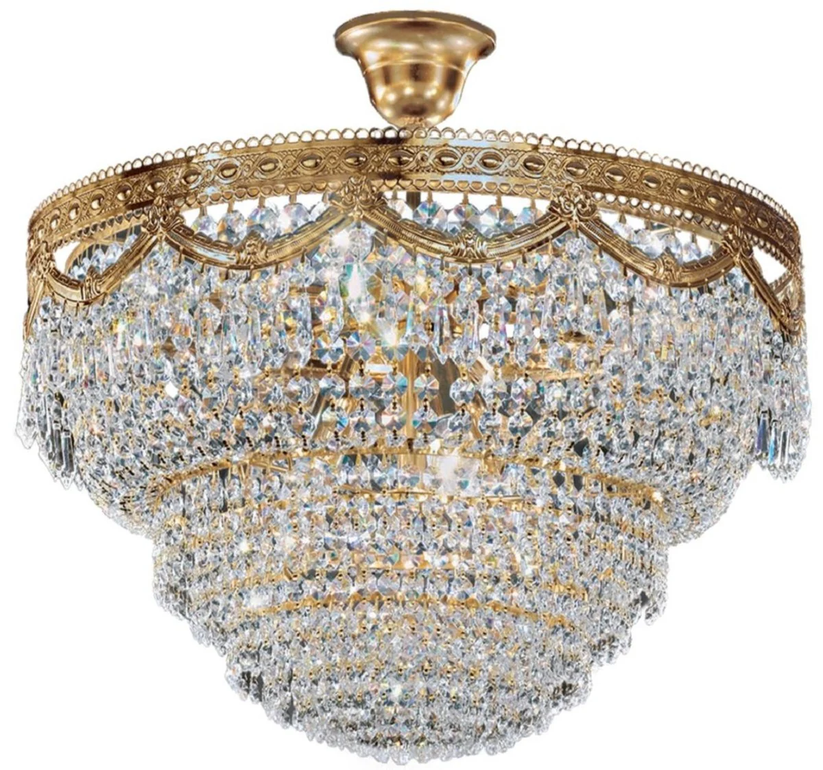 Casa Padrino lámpara colgante barroco latón / oro Ø 55 x A. 54 cm - Lámpara colgante redonda de cristal en estilo barroco - Accesorios de Decoración Barroco