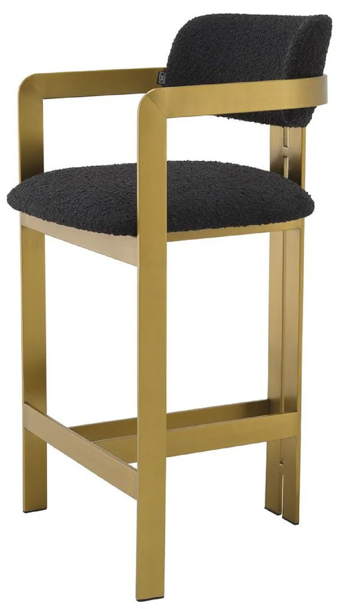 Casa Padrino silla de bar de lujo negro / lat¨®n 53 x 44,5 x A. 97 cm - Taburete de bar acolchado de acero inoxidable - Muebles de bar de lujo