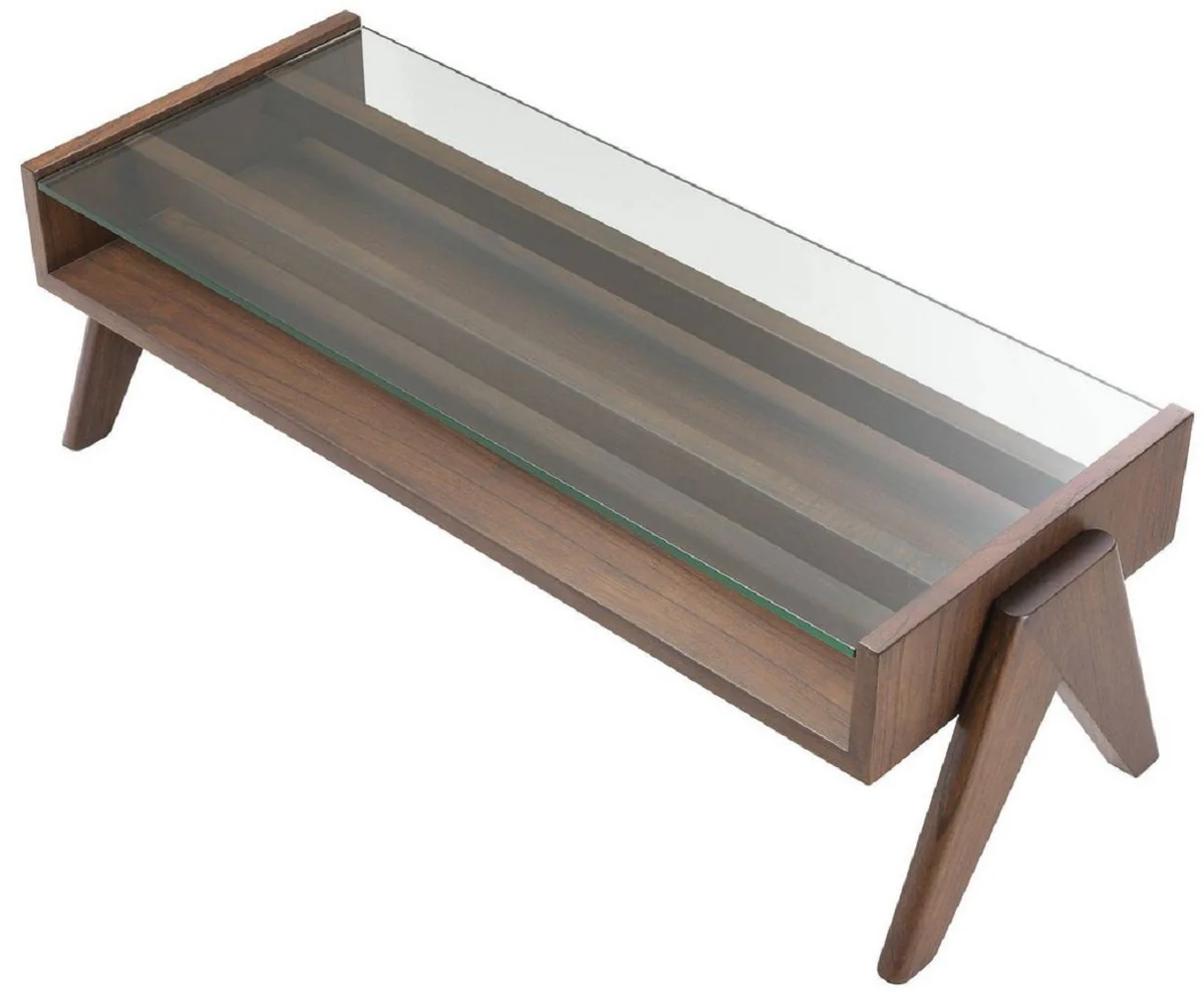 Casa Padrino mesa de centro de lujo marr¨®n 120 x 46 x A. 39,5 cm - Mesa de sal¨®n rectangular de madera maciza con tapa de vidrio - Muebles de sal¨®n de lujo