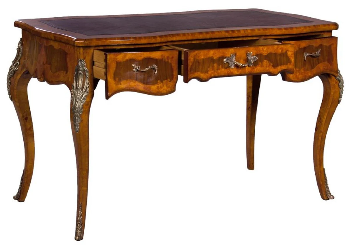 Casa Padrino escritorio barroco de lujo marr¨®n claro / marr¨®n oscuro / rojo - Secretario de madera maciza hecho a mano con 3 cajones - Mobiliario de oficina barroco noble