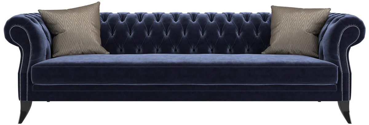 Casa Padrino sof¨¢ de terciopelo Chesterfield de lujo p¨²rpura / negro / plata 250 x 100 x A. 80 cm - Calidad de Lujo - Muebles de Sala Chesterfield