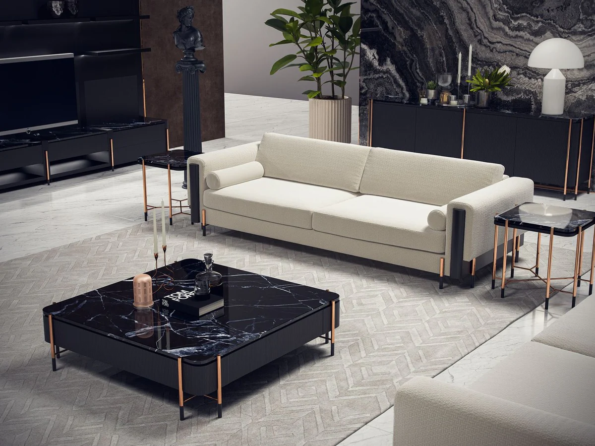 Casa Padrino mesa de centro de lujo negro / negro mate / cobre 124 x 124 x A. 35 cm - Mesa de sal¨®n cuadrada con tapa de m¨¢rmol - Muebles de sal¨®n - Muebles de hotel - Muebles de lujo