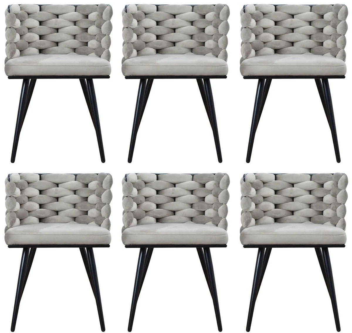 Casa Padrino conjunto de 6 sillas de comedor de lujo gris / negro 53 x 46 x A. 75 cm - Sillas de cocina de lujo - Muebles de comedor - Muebles de cocina - Muebles de lujo - Interiores de lujo