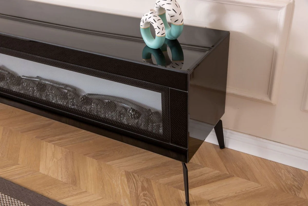 Casa Padrino gabinete de TV de lujo con chimenea eléctrica LED y mando a distancia negro 180 cm