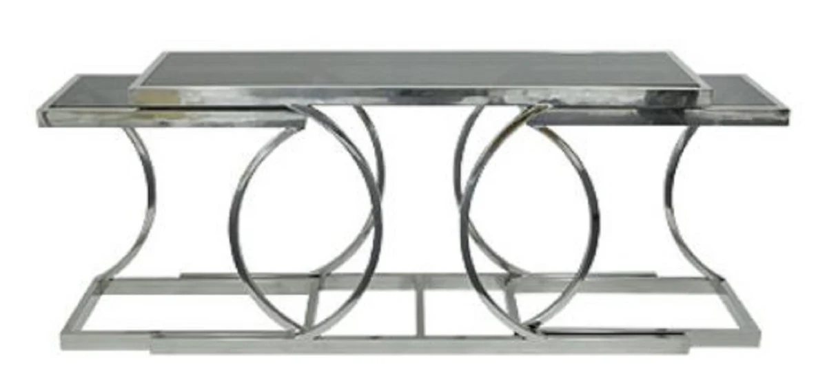 Casa Padrino mesa consola de la sala de estar de diseño con tapa de vidrio plata 150 x 43 x H. 75 cm - Muebles de Lujo