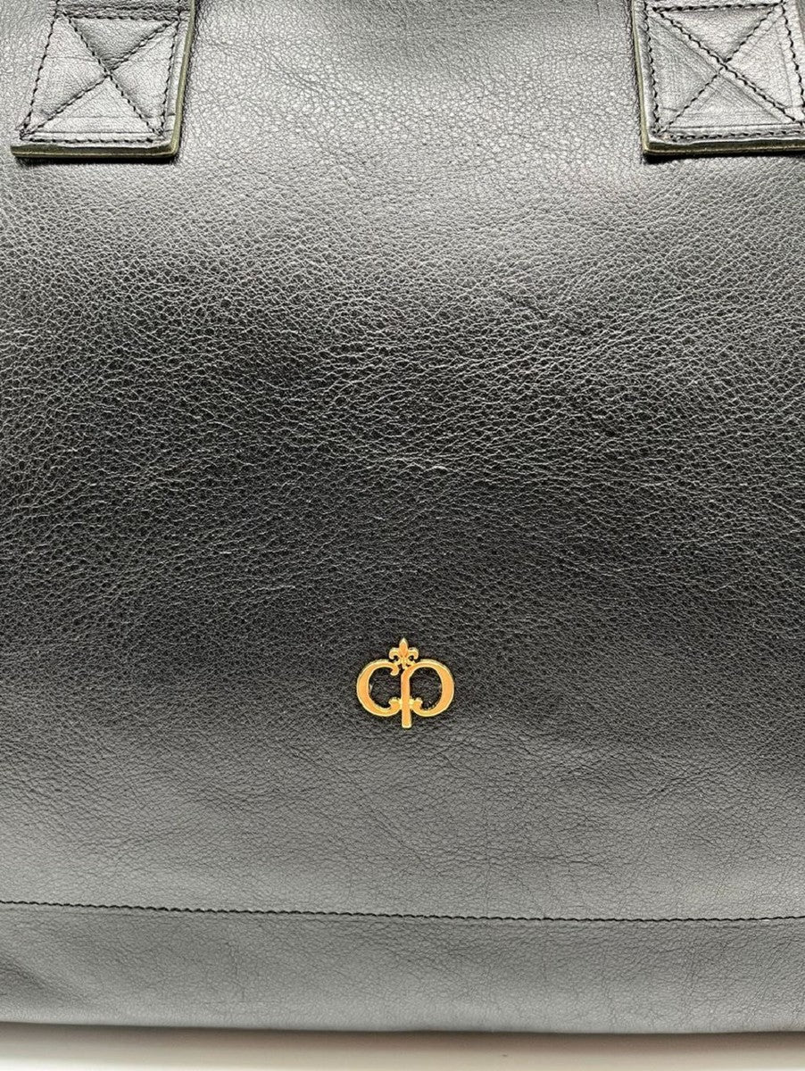 Casa Padrino bolso de viaje de lujo de cuero genuino negro / oro 50 cm - Hecho en Italia