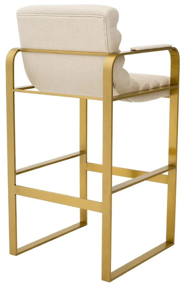 Casa Padrino silla de bar de terciopelo de lujo con reposabrazos arena / lat¨®n 53,5 x 57,5 ??x A. 107 cm - Taburete de bar tapizado de acero inoxidable - Muebles de bar de lujo - Calidad de lujo