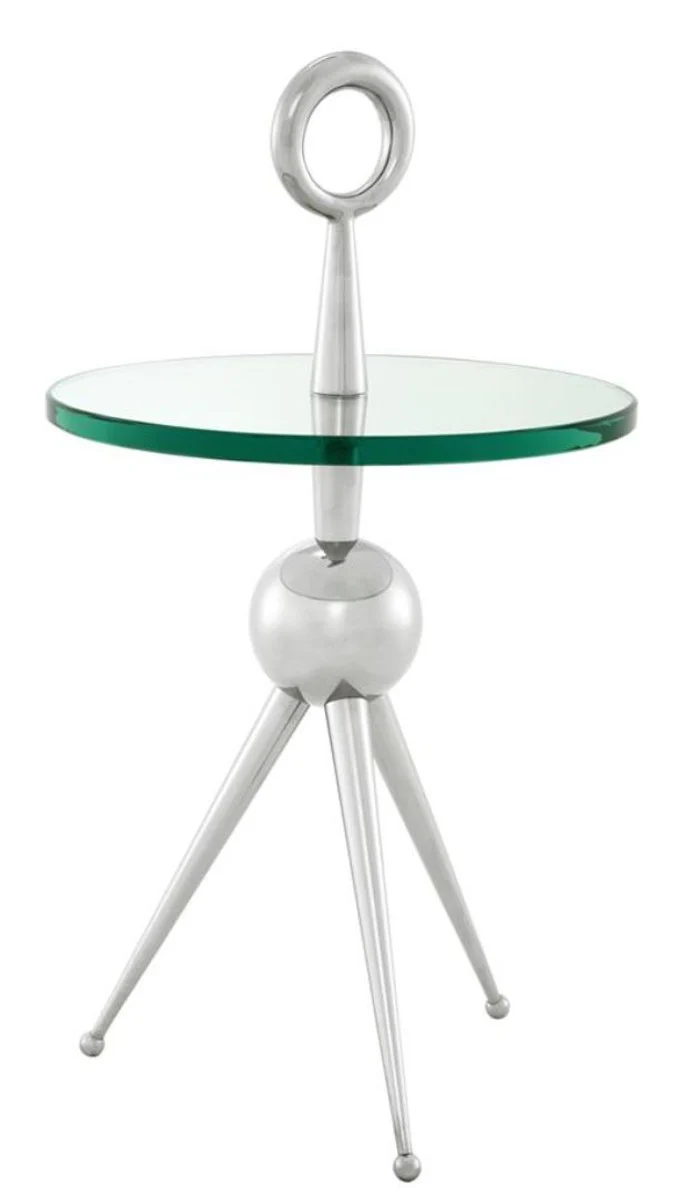 Casa Padrino mesa auxiliar en plata con placa de vidrio 40 x H. 72 cm - Mesa de hotel de lujo