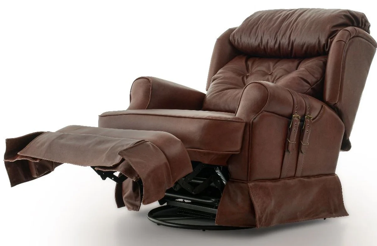 Casa Padrino sill¨®n de cuero de lujo con funci¨®n reclinable marr¨®n 85 x 100 x A. 97 cm - Sill¨®n de sal¨®n de cuero genuino - Sill¨®n de TV - Muebles de cuero genuino - Muebles de lujo